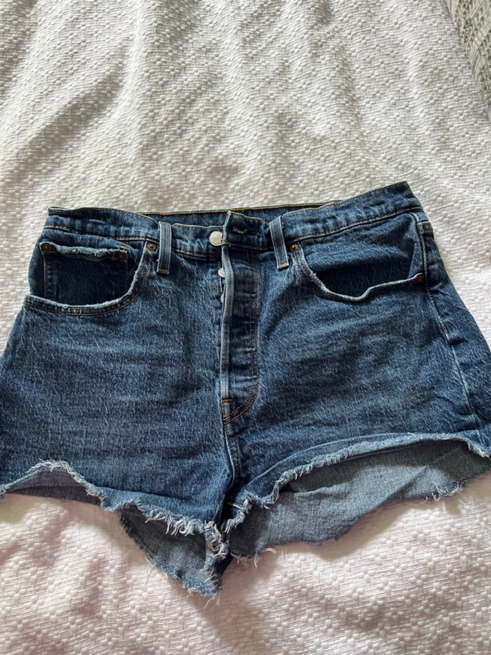 Levi's 501 Dark Blue High-Waist Cutoff Denim Shorts
